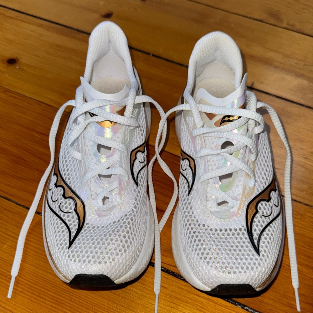 Saucony White Mesh Sneakers with Black Details